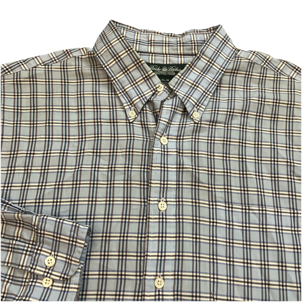 Brooks Brothers Country Club Shirt Mens‎ XL Plaid Cotton Italy Blue